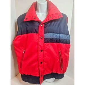 Continental Puffer Vest Red Navy Blue Color Block Quilted Zip Pockets XL